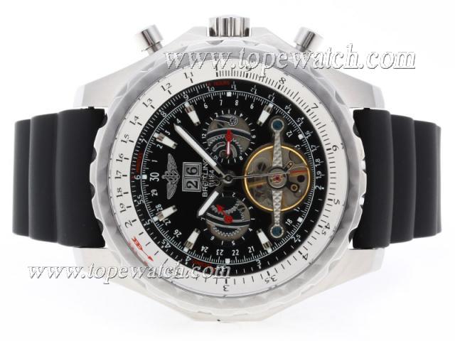 Replica Breitling for Bentley Motors T Tourbillon Chronograph Automatic with Black Dial-Rubber Strap