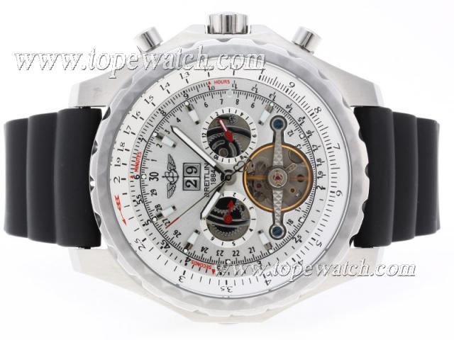 Replica Breitling for Bentley Motors T Tourbillon Chronograph Automatic with White Dial-Rubber Strap