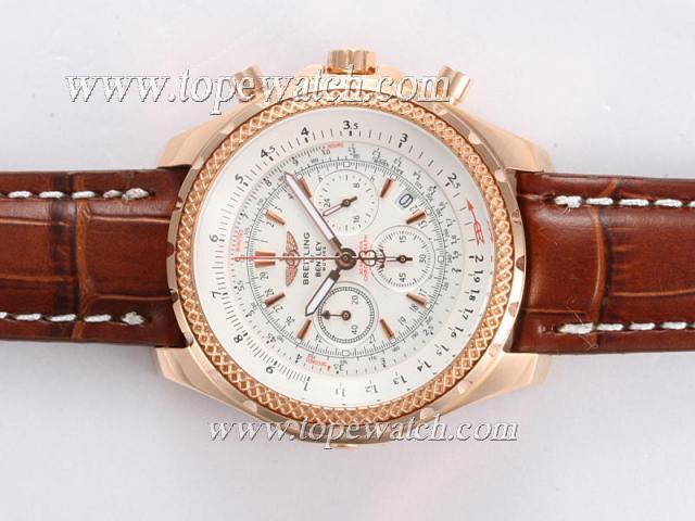 Replica Breitling for Bentley Motors Working Chronograph Gold Casing with White Dial