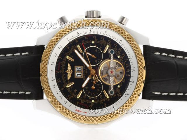 Replica Breitling for Bentley Tourbillon Chronograph Automatic Two Tone Case with Black Dial