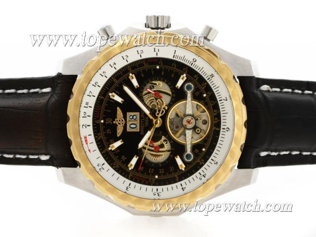 Replica Breitling for Bentley Tourbillon Chronograph Automatic Two Tone Case with Black Dial