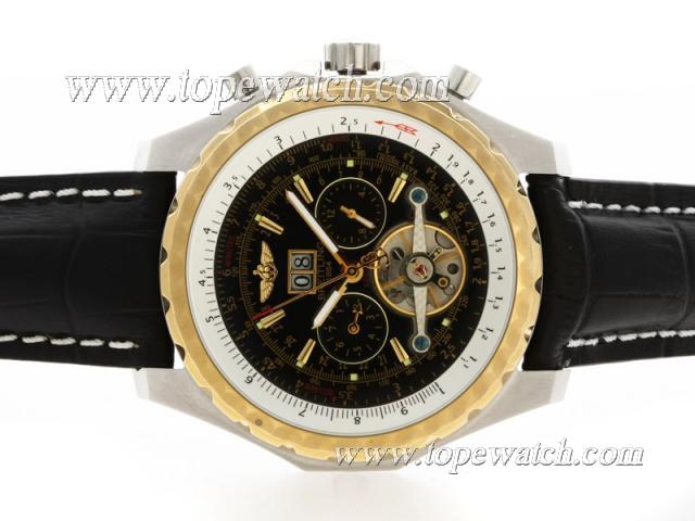 Replica Breitling for Bentley Tourbillon Chronograph Automatic Two Tone Case with Black Dial