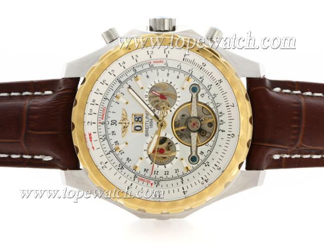 Replica Breitling for Bentley Tourbillon Chronograph Automatic Two Tone Case with White Dial