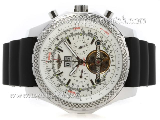 Replica Breitling for Bentley Tourbillon Chronograph Automatic with White Dial-Rubber Strap