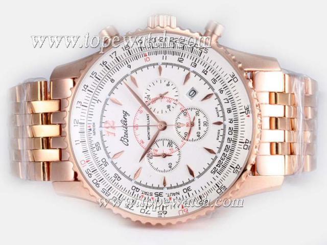 Replica Breitling Montbrillant Working Chronograph Full Rose Gold with White Dial－New Version 46MM