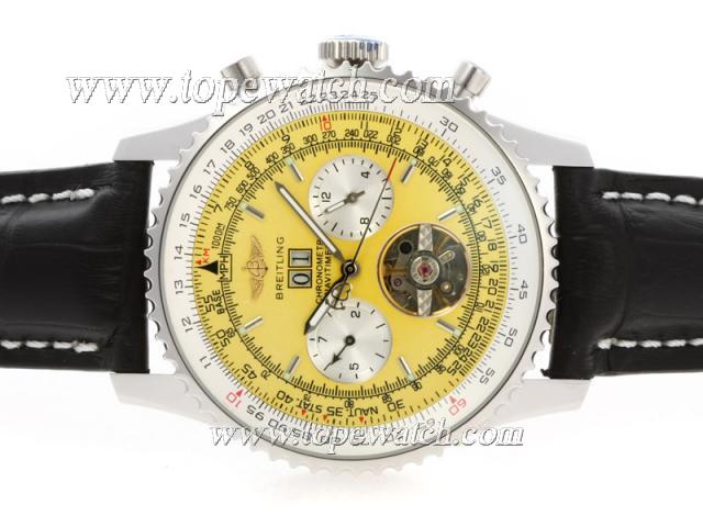 Replica Breitling Navitimer Tourbillon Chronograph Automatic with Yellow Dial-Deployment Buckle