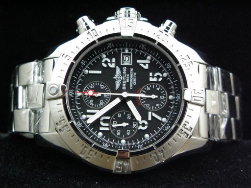 Replica Breitling_Silver SS Band_Black Face_Silver Case_45\18mm