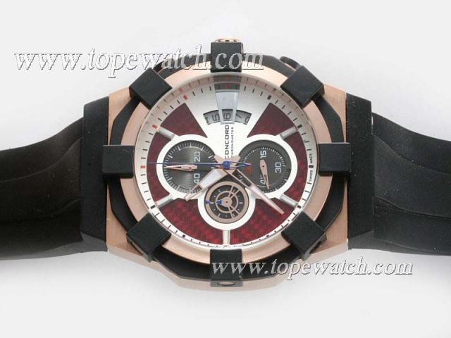 Replica Concord C1 Regulator Working Chronograph Rose Gold Case with Red Dial