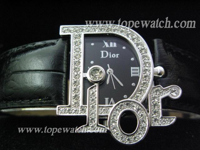 Replica Dior DO-003 004 DIAMOND BEZEL BLACK WITH BLACK LEATGER