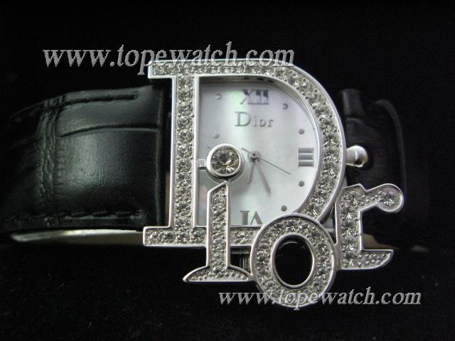 Replica Dior DO-004 004 DIAMOND BEZEL WHITE WITH BLACK LEATGER