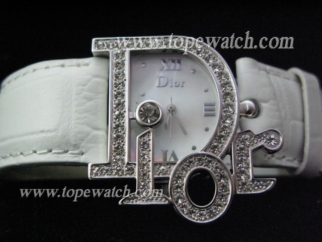 Replica Dior DO-005 004 DIAMOND BEZEL WITHE WITH WHITE LEATGER