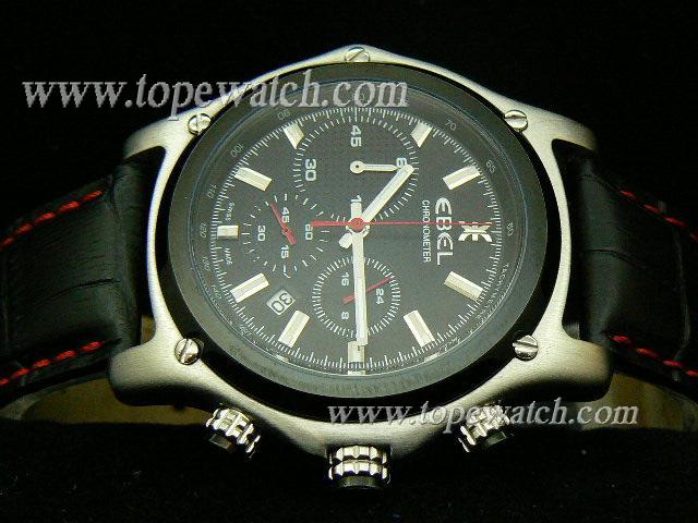 Replica Ebel EB-003 EBEL 002 CHRONO QUARTZ BLACK LEATHER