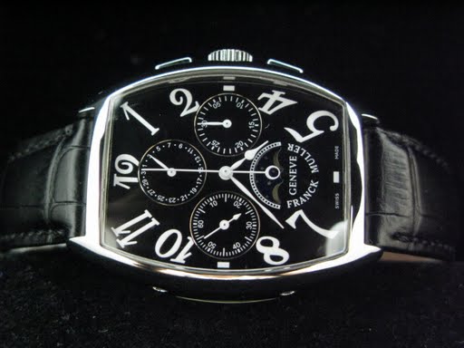 Replica Franck Muller_Black Leather Band_Silver Case_Black Face_37mm/14mm