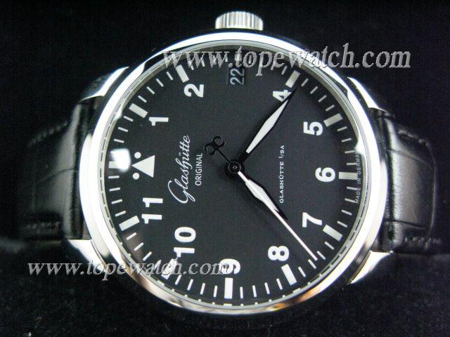 Replica Glashutte GLT-004 SS CASE BLACK DIAL AUTO BLACK LEATHER