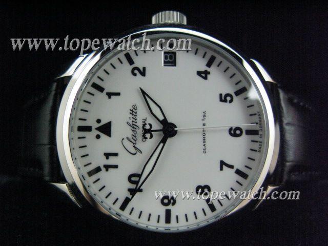 Replica Glashutte GLT-005 SS CASE WHITE DIAL AUTO BLACK LEATHER