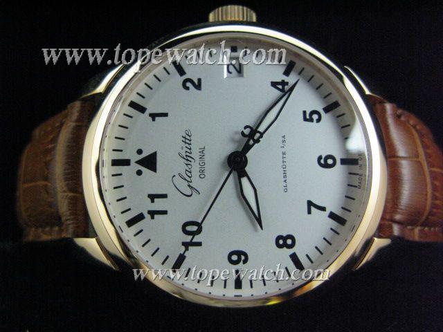 Replica Glashutte GLT-008 ROSE GOLD CASE WHITE DIAL AUTO BROWN LEATHER