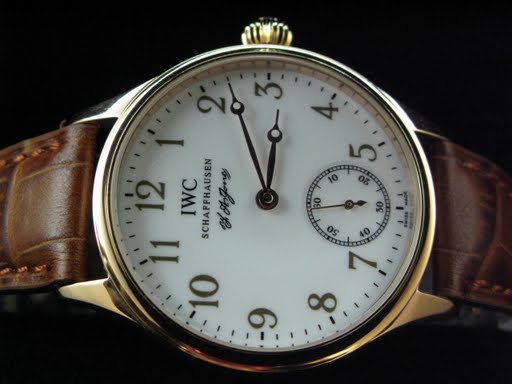 Replica IWC_Leather Band_White Face_Gold Case_44/10.5mm