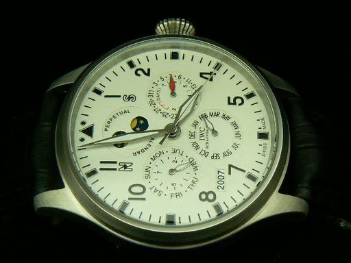 Replica IWC_Leather Band_White Face_Silver Case_46mm