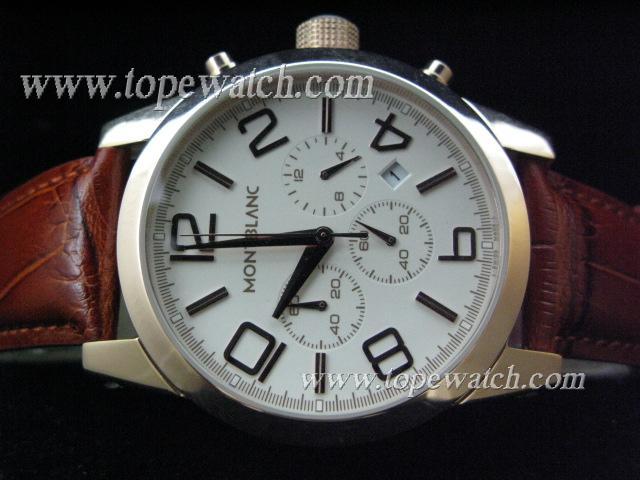 Replica Mont Blanc MB-067 MB 034 WHITE GOLD CASE QUARTZ BROWN LEATHER