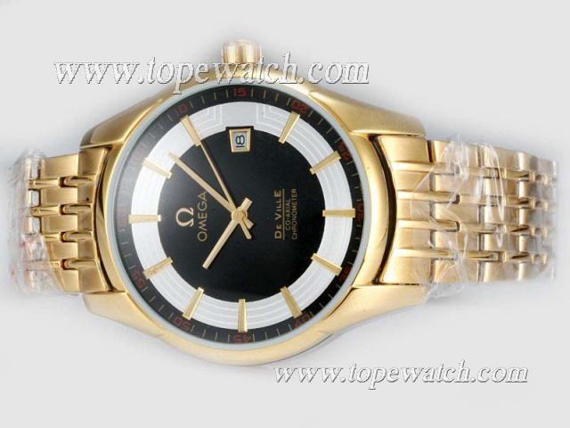 Replica Omega Hour Vision See Thru Case  Automatic Full Gold with Black Dial