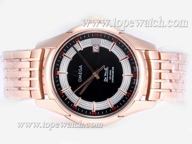 Replica Omega Hour Vision See Thru Case Automatic Full Rose Gold with Black Dial