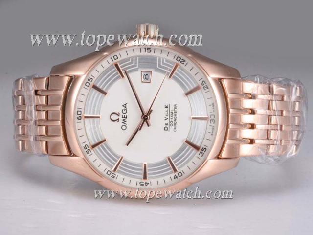 Replica Omega Hour Vision See Thru Case Automatic Full Rose Gold with White Dial