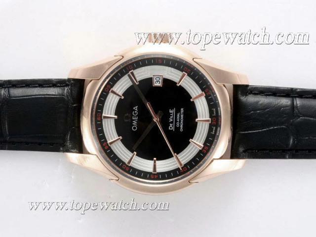 Replica Omega Hour Vision See Thru Case Automatic Rose Gold Case with Black Dial-Deployment Buckle