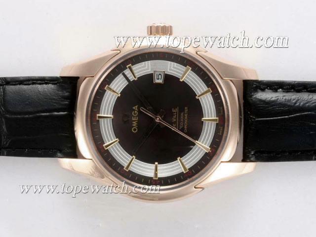 Replica Omega Hour Vision See Thru Case Automatic Rose Gold Case with Brown Dial-Deployment Buckle