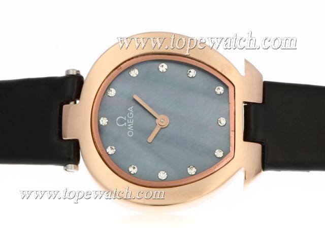 Replica Omega Mania Rose Gold Case Diamond Markers with Blue MOP Dial-Lady Size