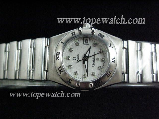 Replica Omega OMG-127 OMG 003-1 WHITE SS CASE DIAMOND BAR QUARTZ