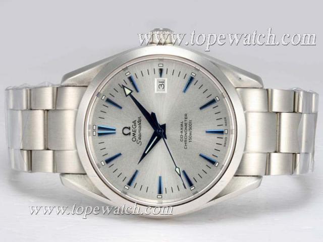 Replica Omega Seamaster Aqua Terra Swiss ETA 2836 Movement Blue Marking with Silver Dial