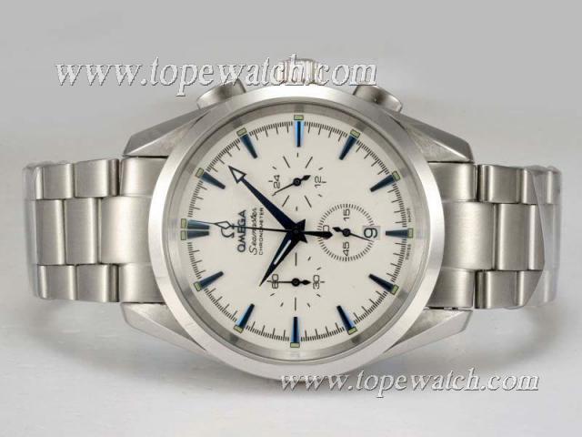 Replica Omega Seamaster Aqua Terra Working Chronograph Blue Marking with White Dial