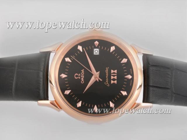 Replica Omega Seamaster Automatic Rose Gold Case with Black Dial-2008 Olympic Edition