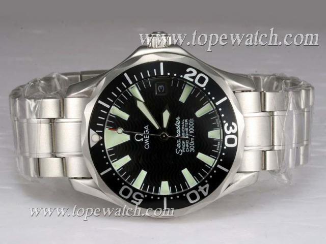 Replica Omega Seamaster Automatic with Black Dial and Bezel Lady Size