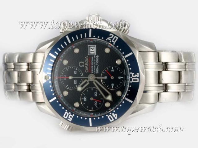 Replica Omega Seamaster Chronograph Asia Valjoux 7750 Movement with Blue Dial-Red Marking