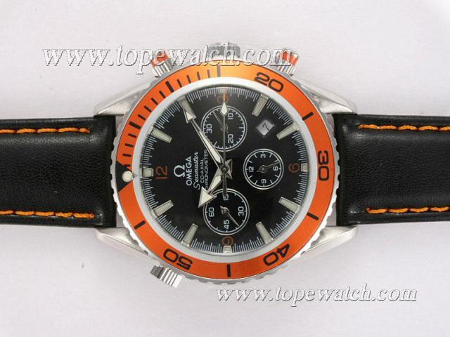 Replica Omega Seamaster Planet Ocean Automatic Black Dial with Orange Bezel and Strap