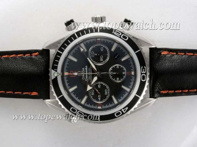 Replica Omega Seamaster Planet Ocean Chronograph Asia Valjoux 7750 Movement AR Coating-Orange marking