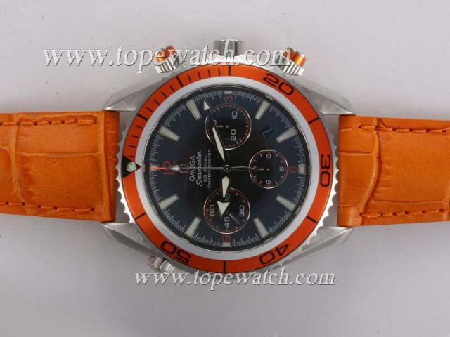 Replica Omega Seamaster Planet Ocean Chronograph Asia Valjoux 7750 Movement AR Coating with Orange Bezel