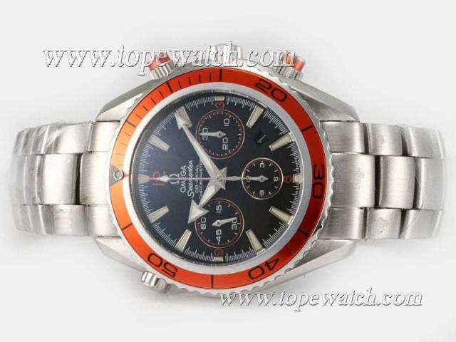 Replica Omega Seamaster Planet Ocean Chronograph Asia Valjoux 7750 Movement with Orange Bezel