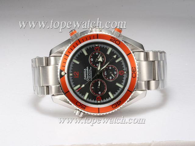 Replica Omega Seamaster Planet Ocean Chronograph Automatic Black Dial with Orange Bezel