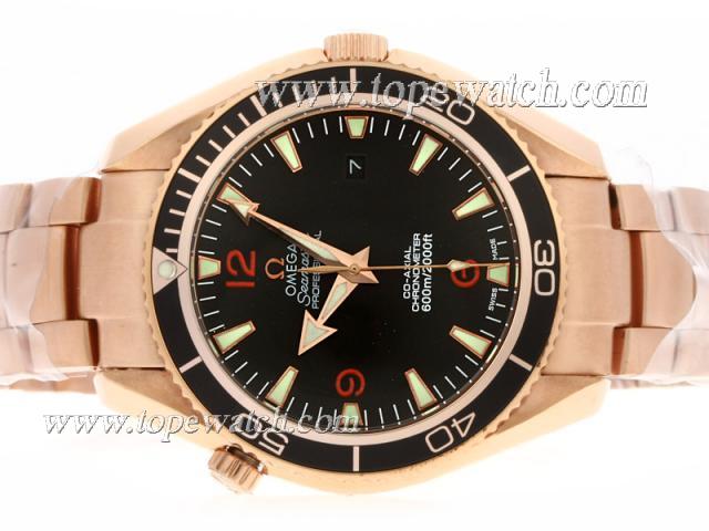 Replica Omega Seamaster Planet Ocean Full Rose Gold  Same Chassis As Swiss ETA Version-High Quality