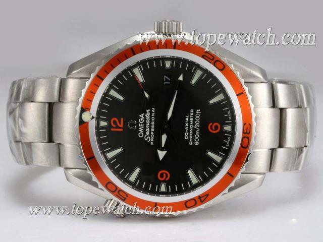 Replica Omega Seamaster Planet Ocean Swiss ETA 2824 Movement AR Coating with Black Dial-Orange Bezel