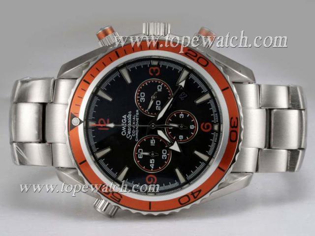 Replica Omega Seamaster Planet Ocean Working Chronograph Black Dial with Orange Bezel Same Chassis As 7750-High Quality