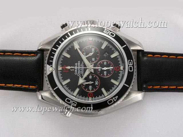 Replica Omega Seamaster Planet Ocean Working Chronograph with Black Bezel and Dial