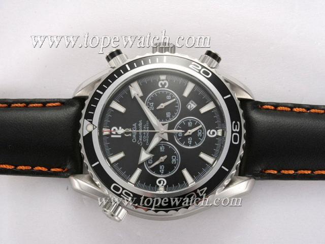 Replica Omega Seamaster Planet Ocean Working Chronograph with Black Bezel and Dial