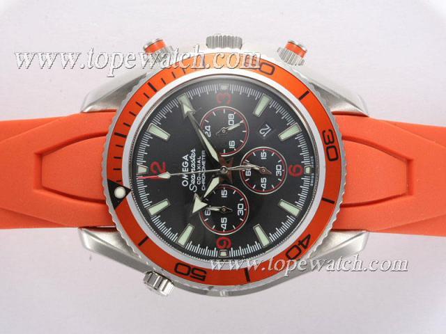 Replica Omega Seamaster Planet Ocean Working Chronograph with Orange Bezel and Rubber Strap