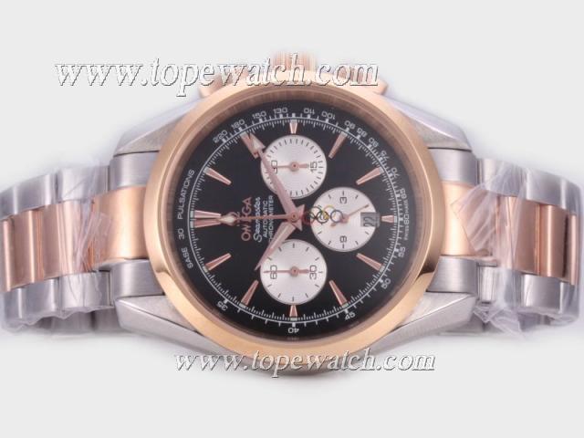 Replica Omega Seamaster Working Chronograph Two Tone with Black Dial-Olympic Edition
