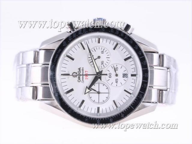 Replica Omega Speedmaster 1957 Working Chronograph with White Dial-Olympic Edition