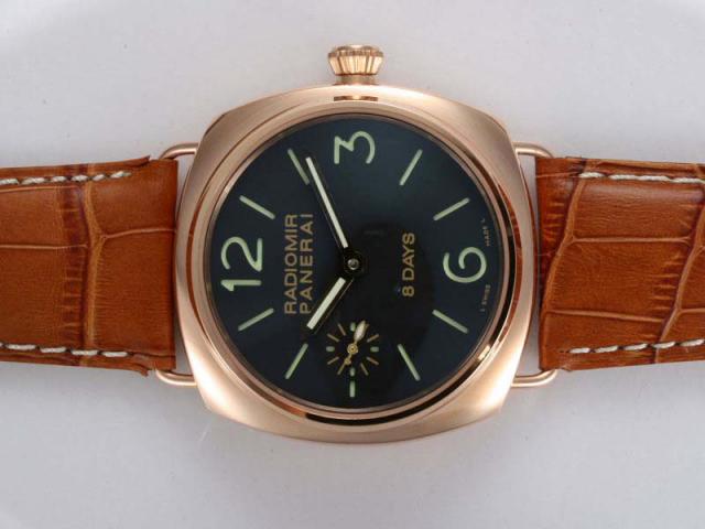 Replica Panerai Radiomir 8 Days Unitas 6497 Movement Manual Winding Rose Gold Case with Black Dial