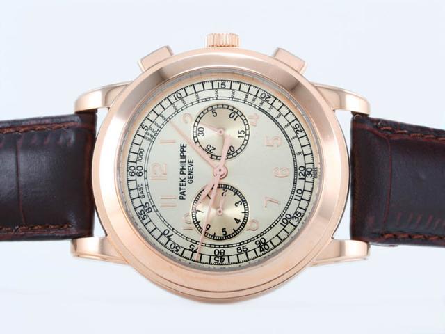 Replica Patek Philippe Chronograph Automatic Rose Gold Case With Champagne Dial